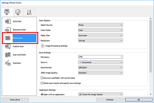 figure: Settings dialog box